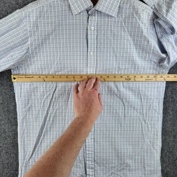 Thomas Pink Long Sleeve Button Up Cotton Red White Blue Check 15.5 34 Men French - Picture 6 of 15